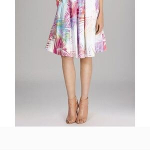 Karen Mullen Pleated Knee Length Palm Print Skirt